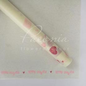 Калька флористическая матовая листовая плотная с принтом сердечки розовая 60см*60см