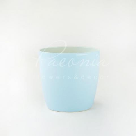 Кашпо керамічне блакитне глянсове Ø10,5*8,5см h11см Кашпо керамічне блакитне глянсове Ø10,5*8,5см h11см