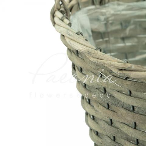 Корзина флористическая из шпона с ручками и п/э d29*h20 см Корзина флористическая из шпона с ручками и п/э d29*h20 см