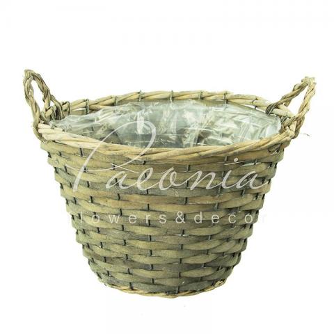 Корзина флористическая из шпона с ручками и п/э d29*h20 см
