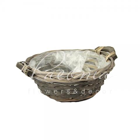 Корзина флористическая из шпона с ручками и п/э d23cm h9cm