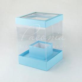 Коробка из картона и пластика квадратная голубая 20см*20см*28см 