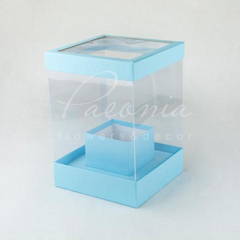Коробка из картона и пластика квадратная голубая 20см*20см*28см 