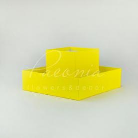 Коробка из картона и пластика квадратная желтая 20см*20см*28см 