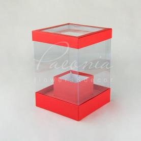 Коробка из картона и пластика квадратная красная 20см*20см*28см 