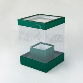 Коробка из картона и пластика квадратная темно-зеленая 20см*20см*28см
