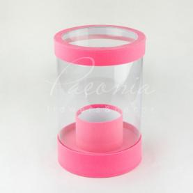 Коробка з картону та пластику кругла оксамит рожева 20см*28см