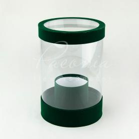 Коробка из картона и пластика круглая бархат темно-зеленая 20см*28см 