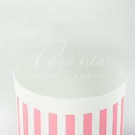Коробка капелюшна для квітів Paeonia в рожеву смужку 15см*20см