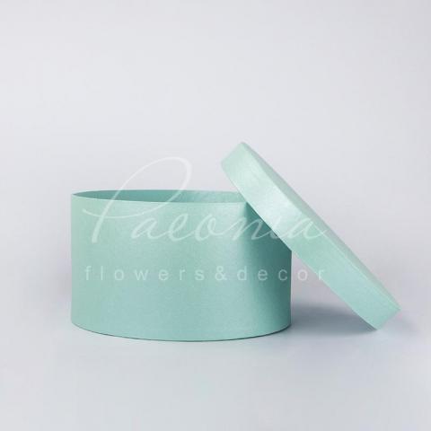Коробка шляпная для цветов с крышкой мятная с блеском 22см*12,5см  Коробка шляпная для цветов с крышкой мятная с блеском 22см*12,5см