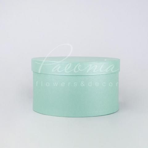 Коробка шляпная для цветов с крышкой мятная с блеском 22см*12,5см  Коробка шляпная для цветов с крышкой мятная с блеском 22см*12,5см