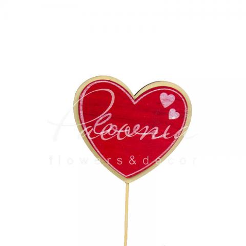 Топпер флористический сердце с надписью Love из дерева 5.5см H12см
