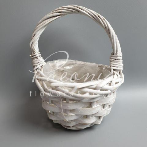Корзина флористическая из шпона с ручками белая п/э d10cm h8cm