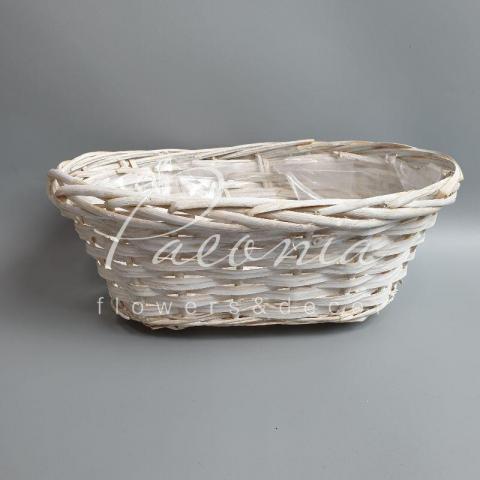 Корзинка флористическая из шпона белая п/э 14cm*24cm*h10cm
